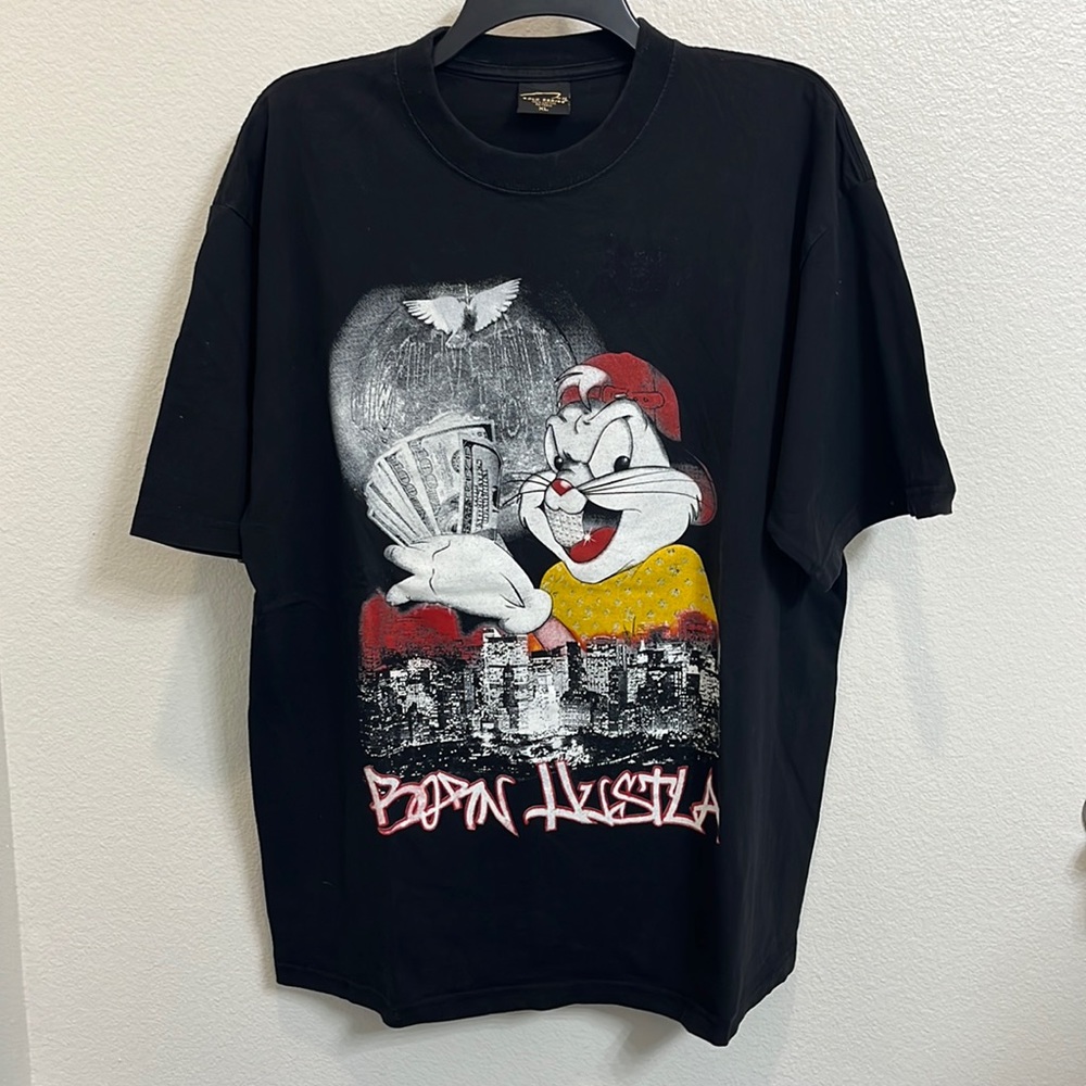 Y2K Thugs Bunny Looney Tunes Bugs Bunny Born Hustla Meme Tee Shirt Size XL